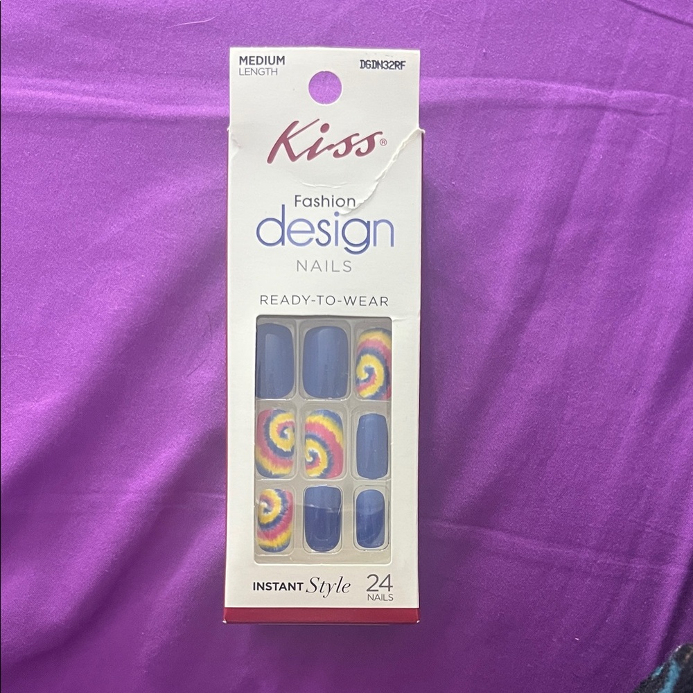 Kiss Fashion Design Nails with Blue and Rainbow Accents